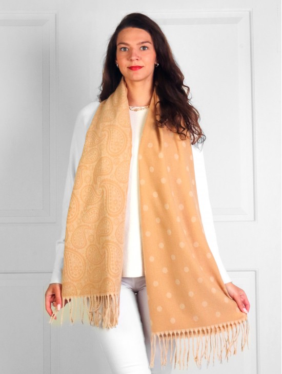 Cashmere Feeling Paisley & Polka-Dot Scarf with Fringes